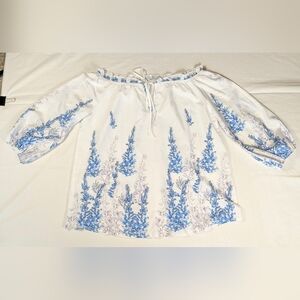 Floral Off-Shoulder Top - White and Blue Size XL